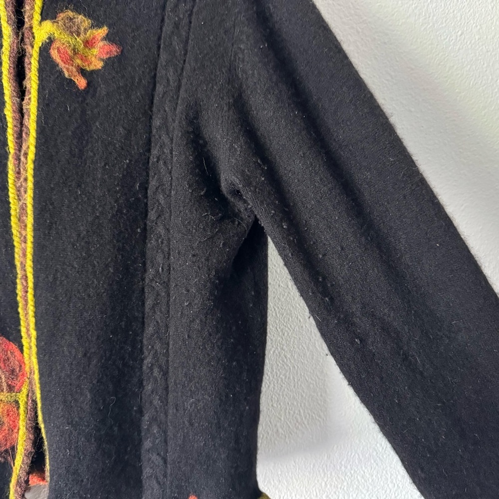 Cottagecore American Blue Pure Cashmere Felted Leaf Artisan Cardigan M Boho Chic - Picture 11 of 16